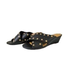 Comfortview Nan Studded Crossed Upper Wedge Sandal Black Size 7M